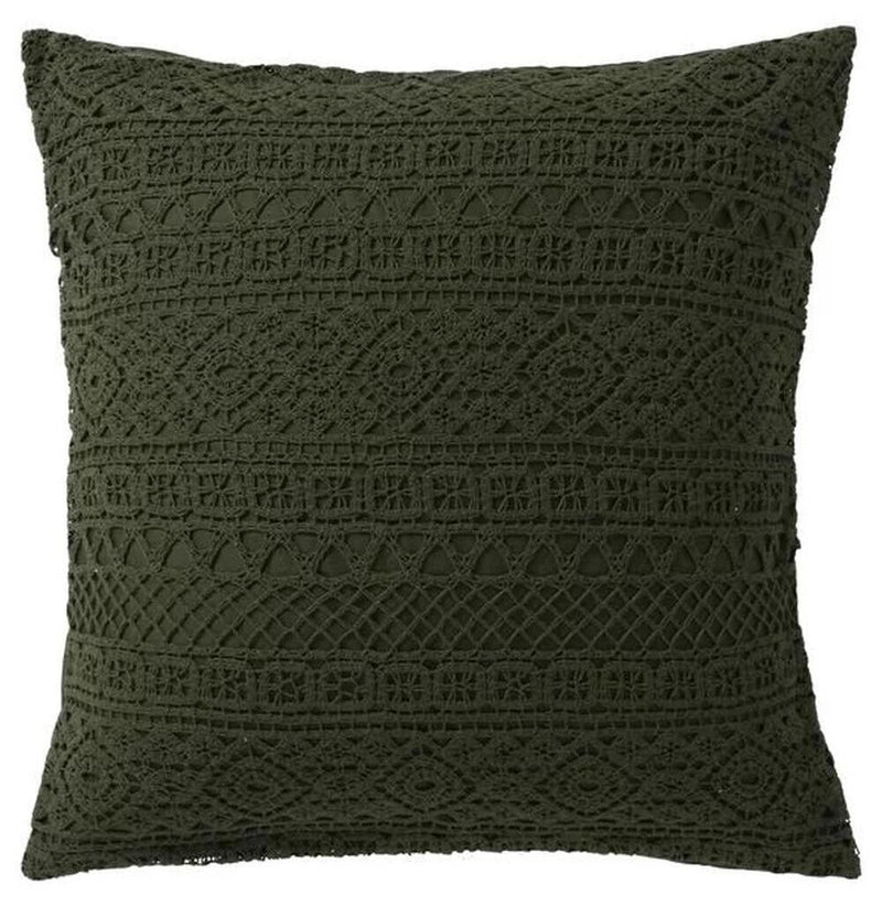 Vintage Design Homewares Tenille Olive Cotton Lace Cushion Cover