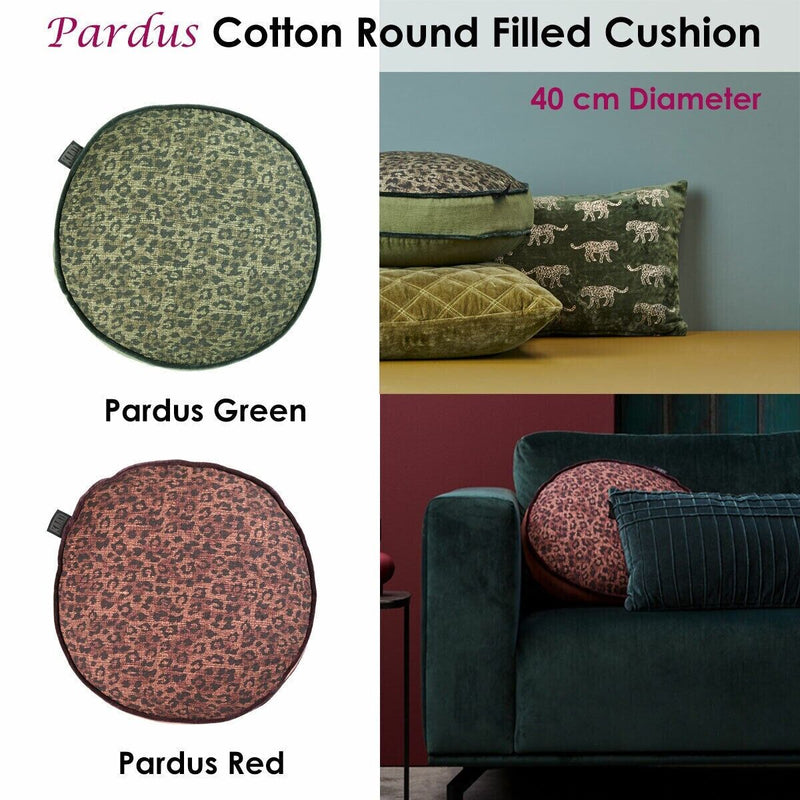 Bedding House Pardus Luxury Cotton Round Filled Cushion - Red