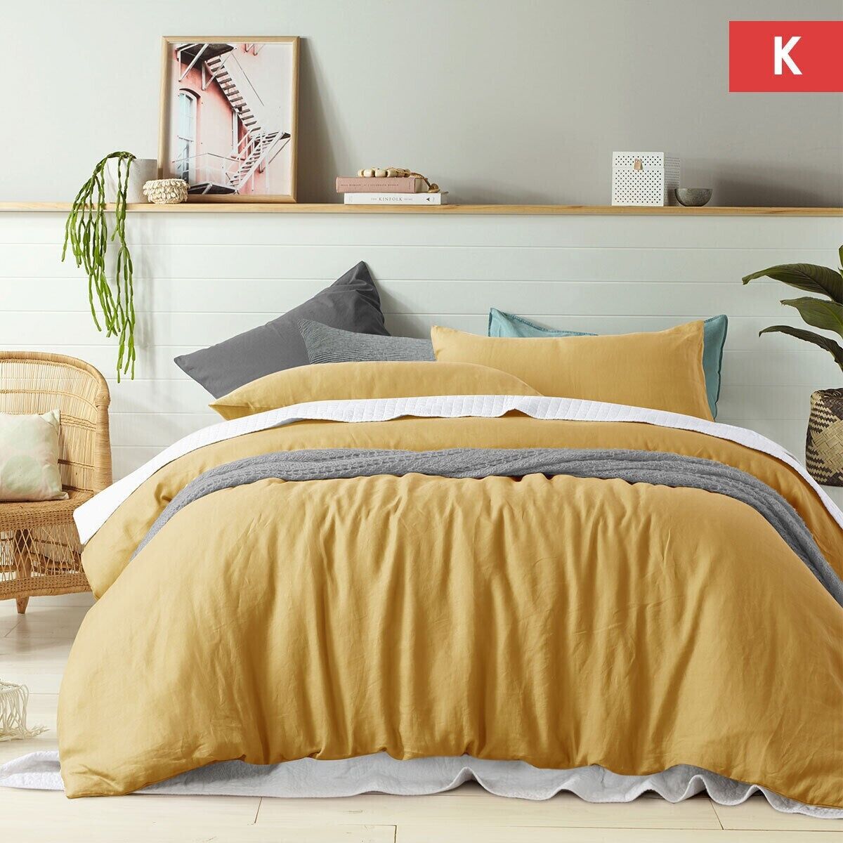 Vintage Design Homewares 100% Linen Ochre Quilt Cover Set King