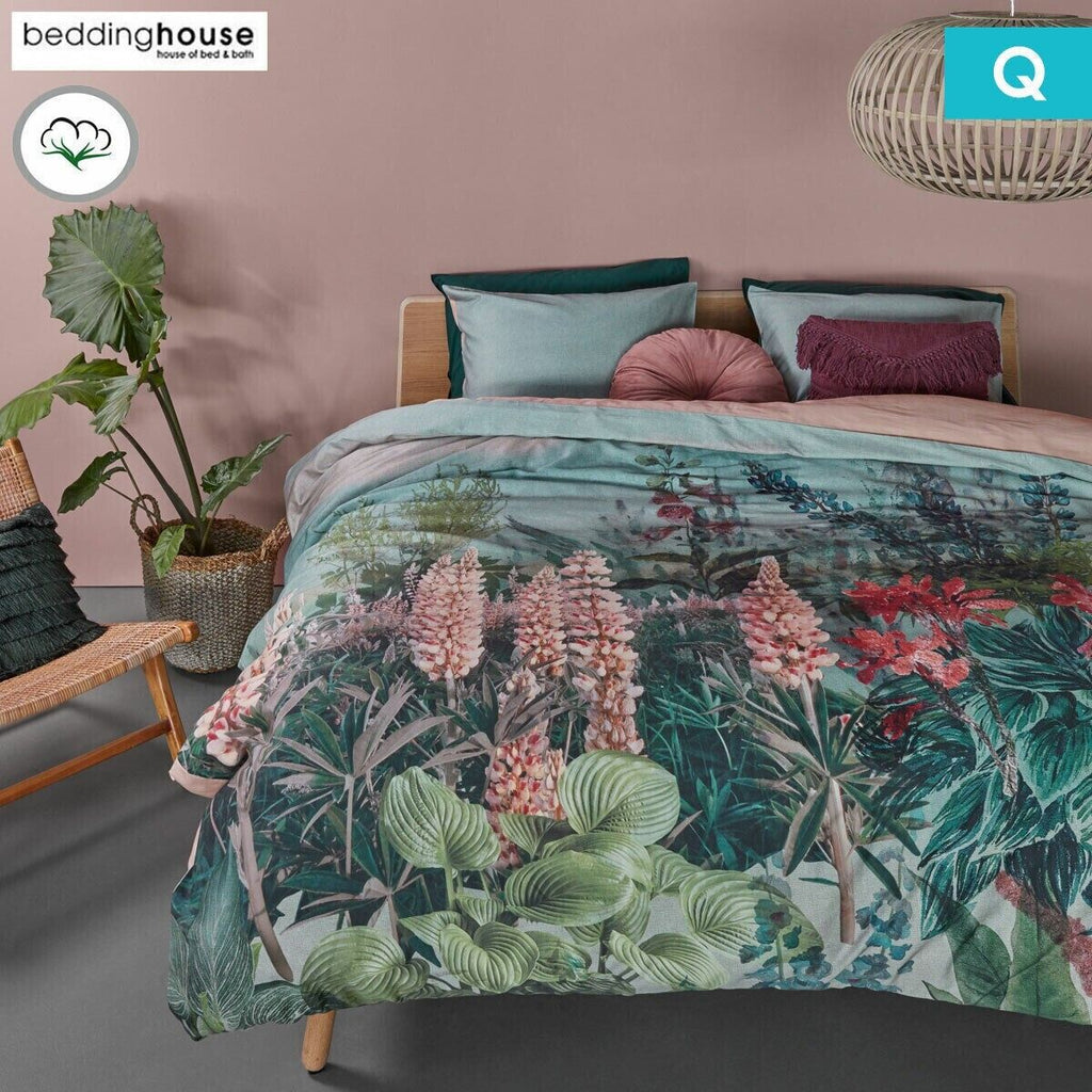 Bedding House Lupine Green Cotton Sateen Quilt Cover Set Queen