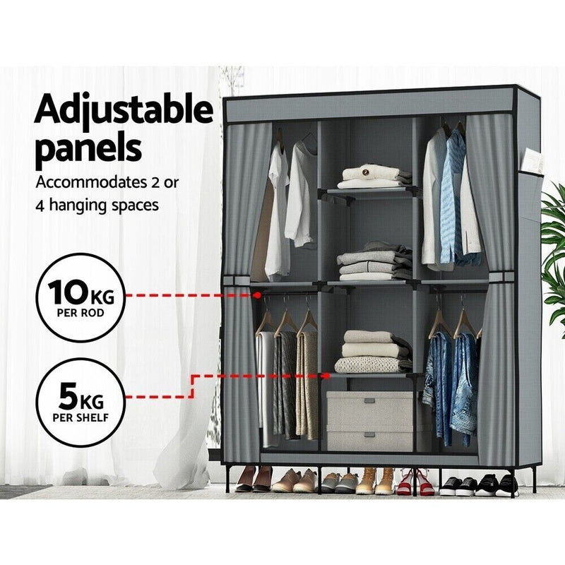 Artiss Clothes Wardrobe Closet Storage Large Portable Organiser with Shelf Grey