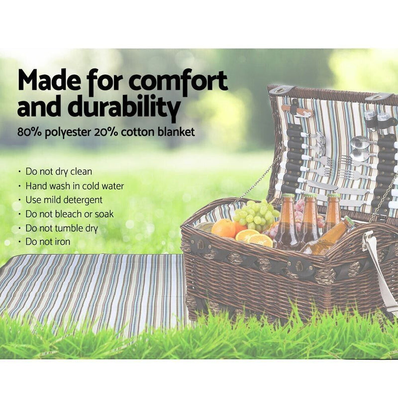 Alfresco 4 Person Picnic Basket Wicker Baskets Outdoor Insulated Gift Blanket