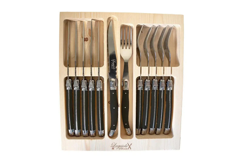 12p Steak Knife & Fork Set Black x 6sets