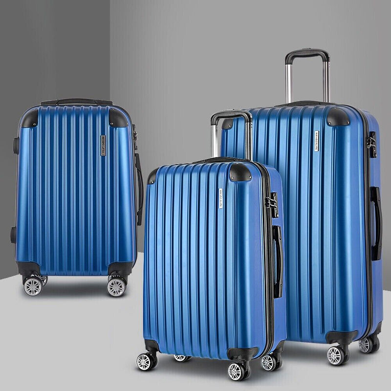 Wanderlite 3pcs Luggage Set Travel Suitcase Storage Organiser TSA lock Blue