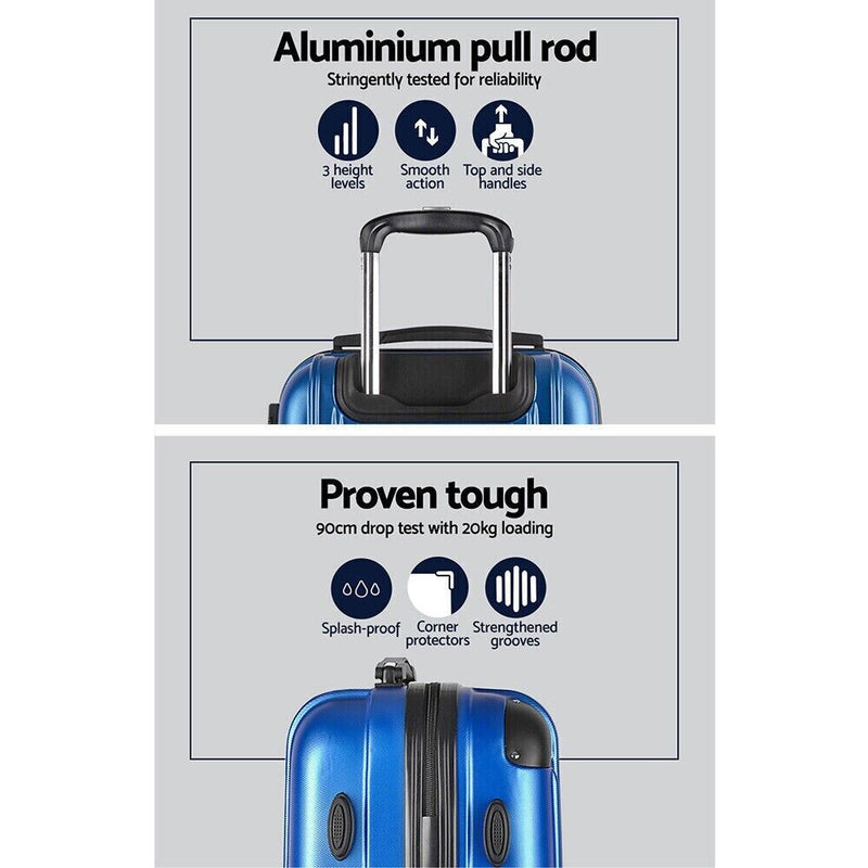 Wanderlite 3pcs Luggage Set Travel Suitcase Storage Organiser TSA lock Blue