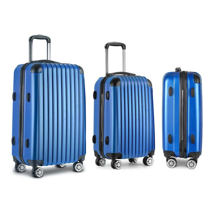 Wanderlite 3pcs Luggage Set Travel Suitcase Storage Organiser TSA lock Blue