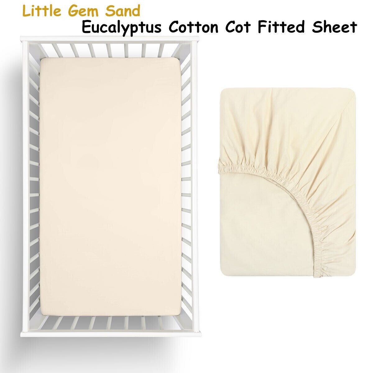 Little Gem Sand Eucalyptus Cotton Cot Fitted Sheet