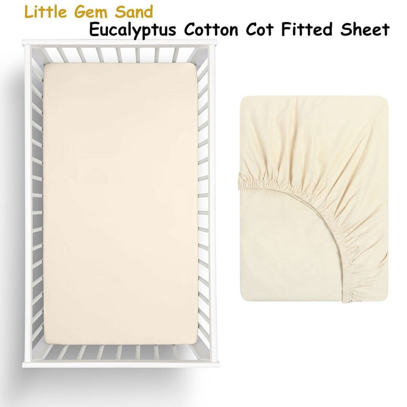 Little Gem Sand Eucalyptus Cotton Cot Fitted Sheet