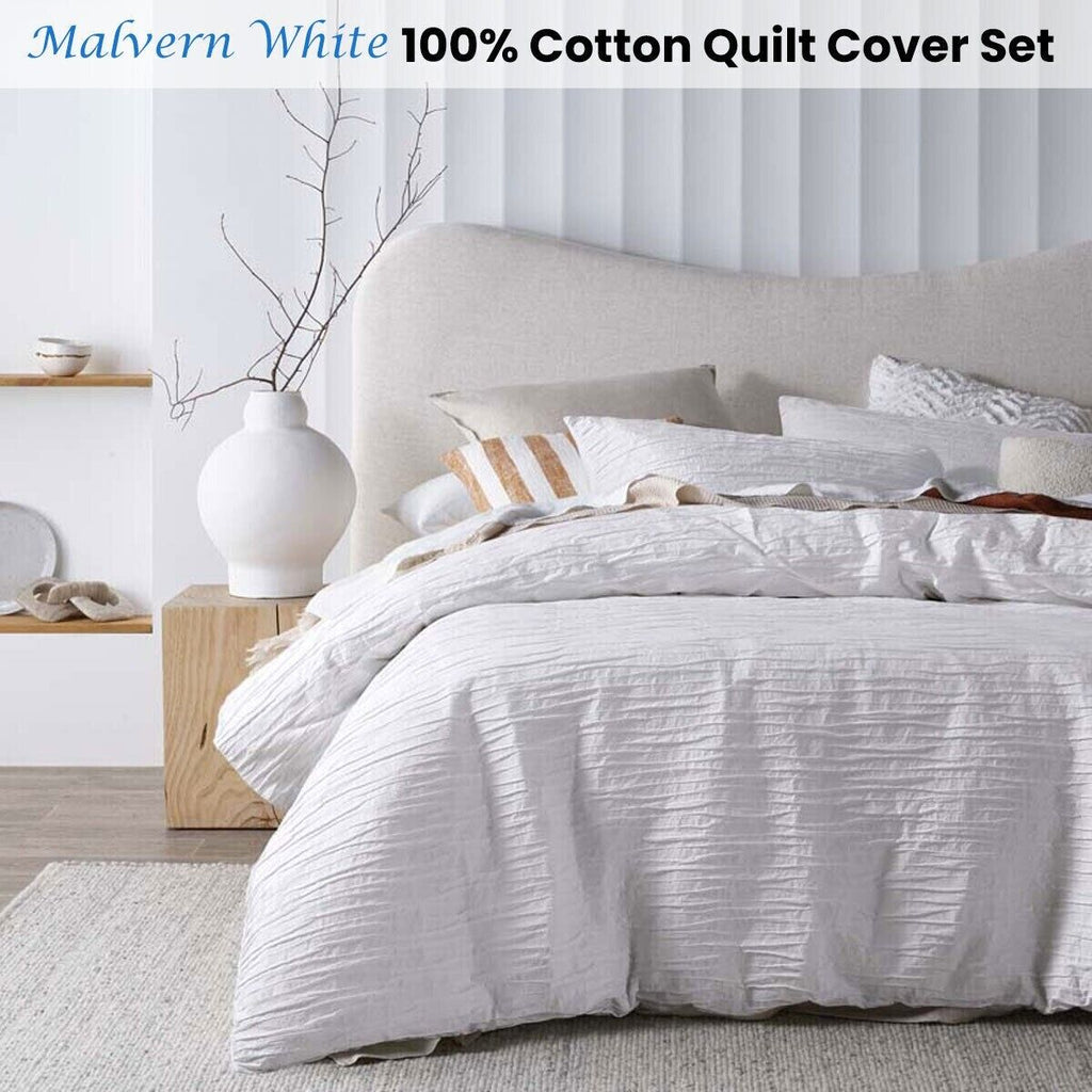 Vintage Design Homewares Malvern White Cotton Quilt Cover Set Queen
