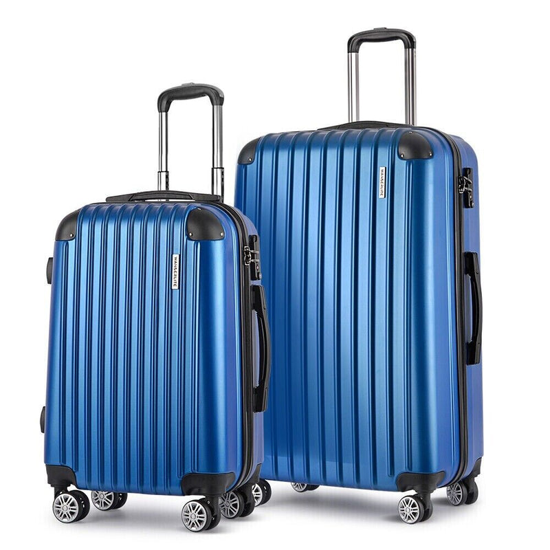 Wanderlite 2pcs Luggage Trolley Set Travel Suitcase Hard Case Carry On Bag Blue