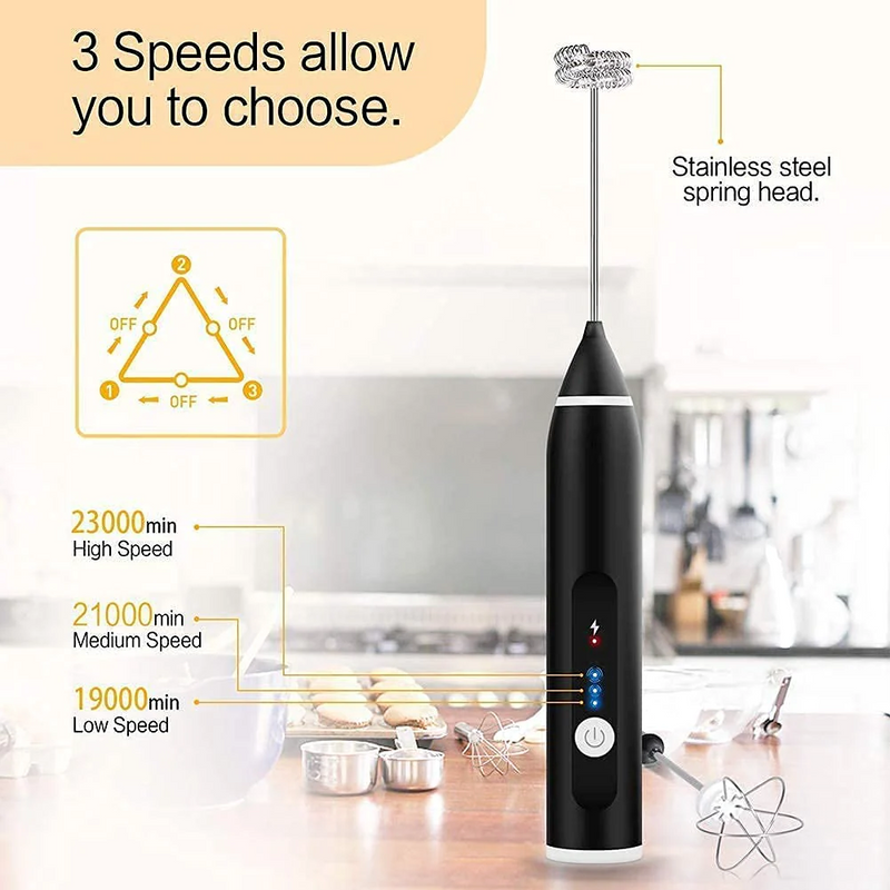 Silver Rechargeable Electric Milk Frother Handheld (3 Speeds)