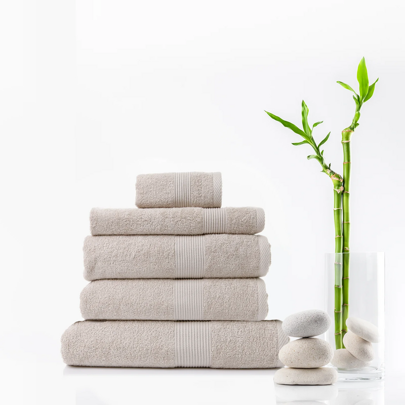 Royal Comfort 5 Piece Cotton Bamboo Towel Set 450GSM Luxurious Absorbent Plush - Beige