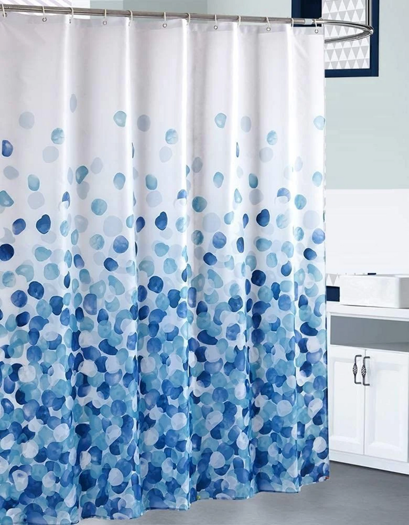 Shower Curtain with 12 Hooks Set Bathroom 180 x 180 cm (Blue)