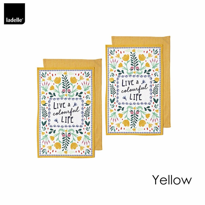 Ladelle Villa Set of 4 Cotton Kitchen Towels Yellow