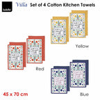 Ladelle Villa Set of 4 Cotton Kitchen Towels Blue