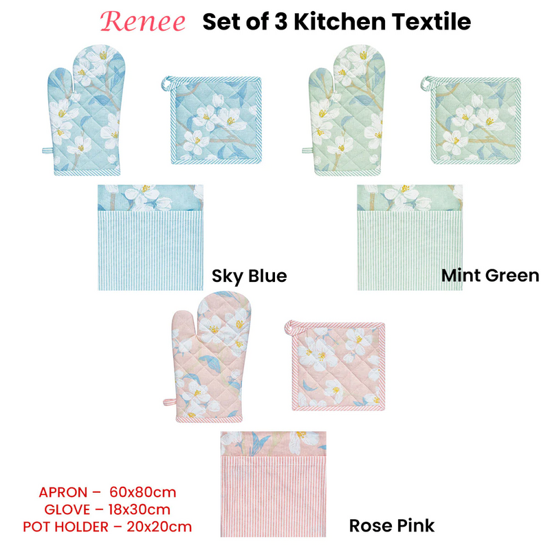 Set of 3 Renee Cotton Cover Kitchen Textile Mint Green