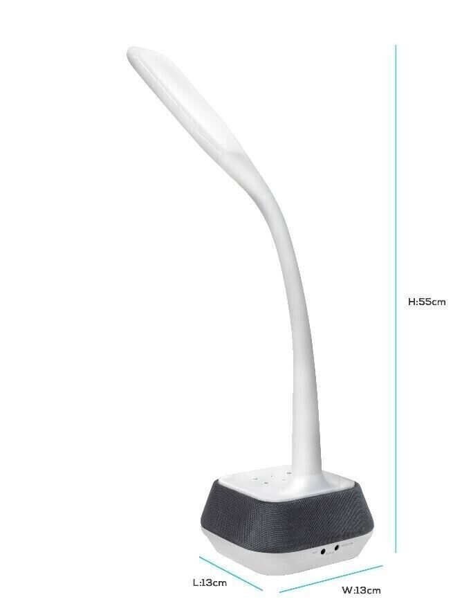 MBEAT actiVIVA LED Desk Lamp with Bluetooth Speaker - 12V 1.5A 5W/LED illumination Switches/Warm Cool Modes/Rubberized Flexible Neck/Touch Sensitive(