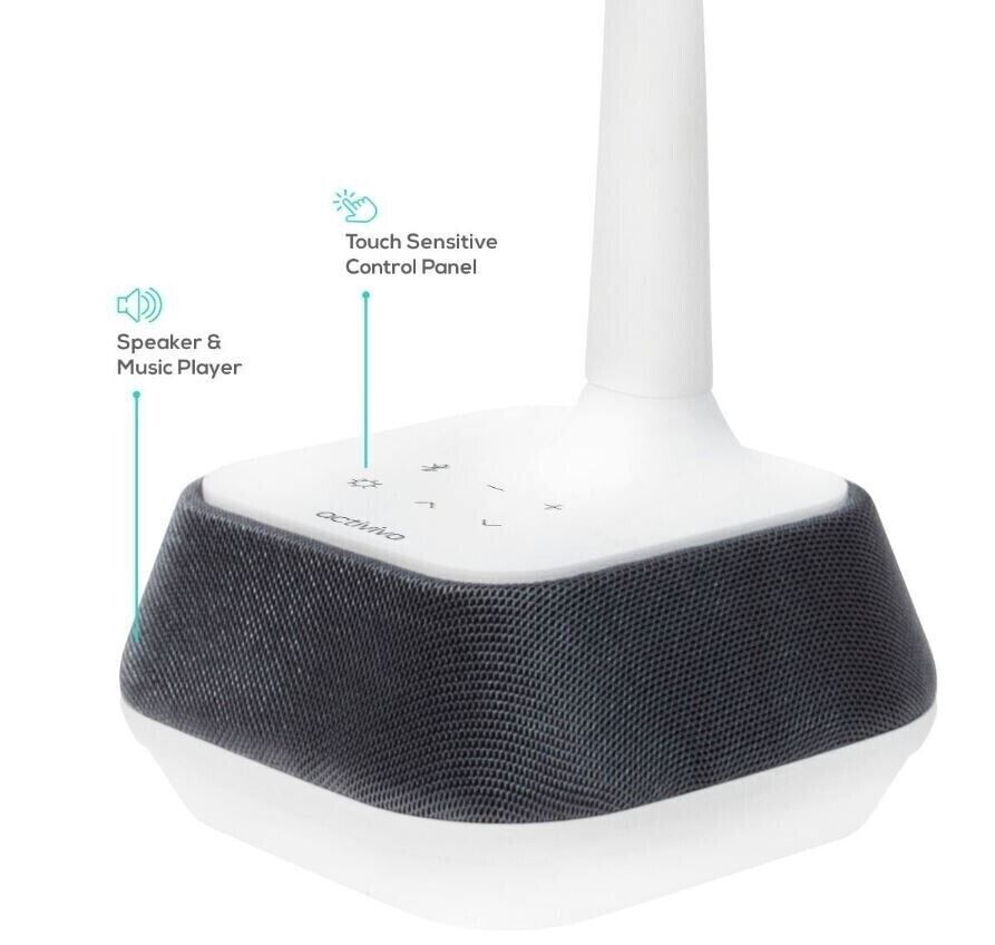 MBEAT actiVIVA LED Desk Lamp with Bluetooth Speaker - 12V 1.5A 5W/LED illumination Switches/Warm Cool Modes/Rubberized Flexible Neck/Touch Sensitive(
