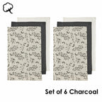 Ladelle Grown Ivy Set of 6 Cotton Kitchen Towels Charcoal