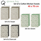 Ladelle Grown Ivy Set of 6 Cotton Kitchen Towels Charcoal