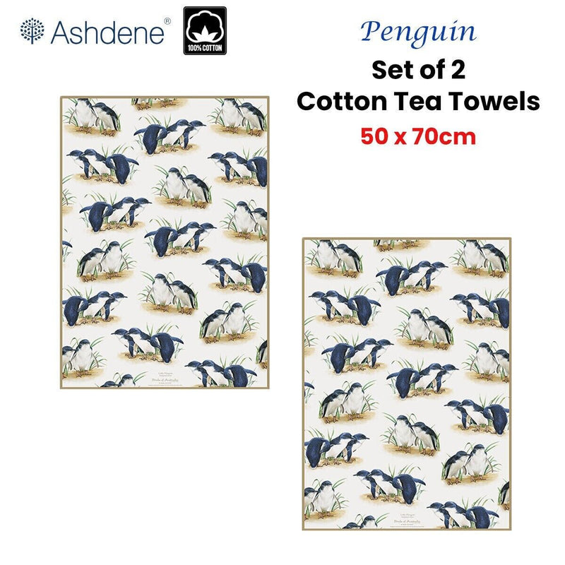 Set of 2 Birds of Australia Kitchen Tea Towels Penguin 50 x 70 cm
