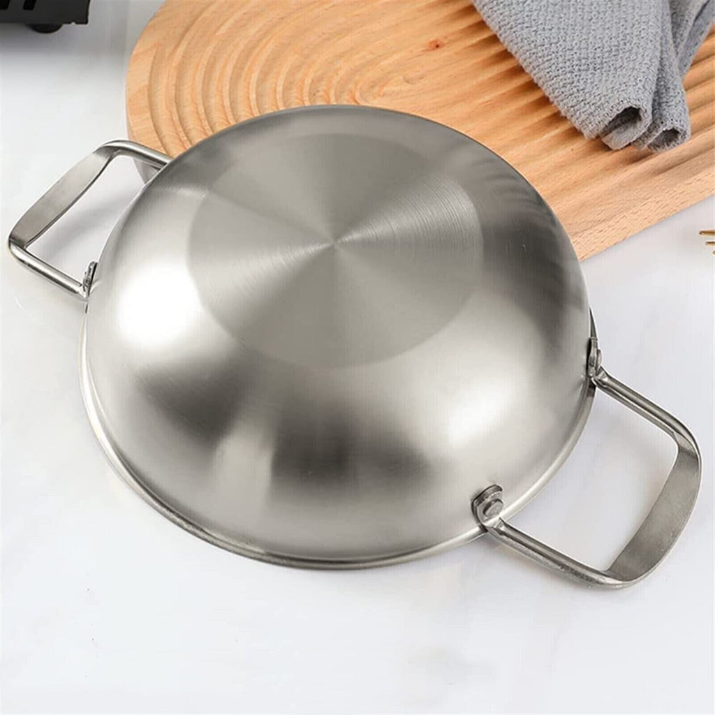 26cm seafood Silver Paella Pan with Riveted Chrome Plated Handles Dishwasher Saf
