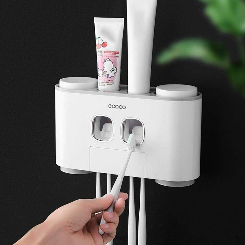 Ecoco Wall-Mounted Toothbrush Holder with 2 Toothpaste Dispensers 4 Cups and 5 T