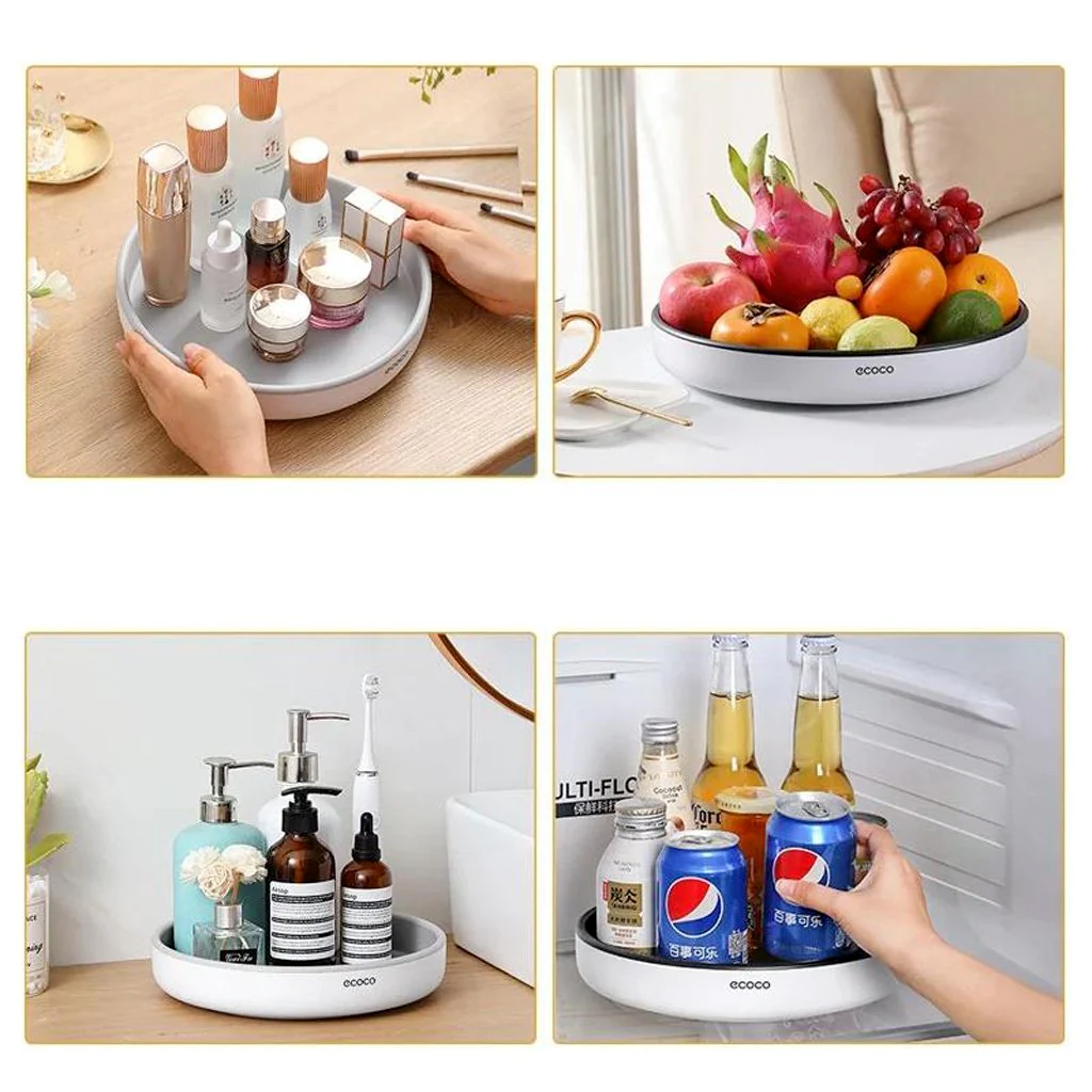 Ecoco Kitchen Rotating Spice Condiment Storage Rack Bathroom Swivel Tray Organiz