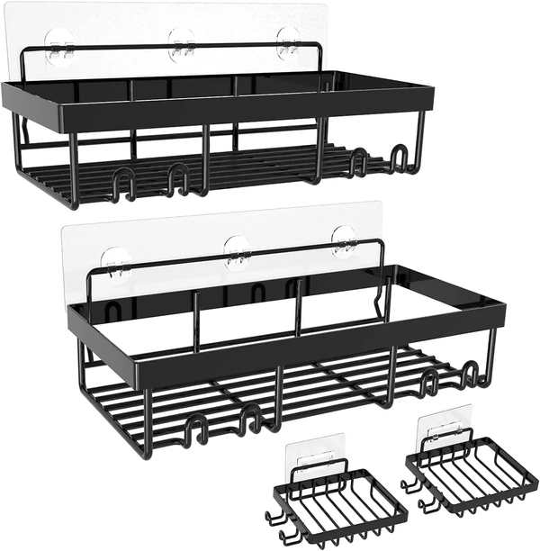 2 Pack Adhesive Stainless Steel Shower Caddy Shelf Organizer with 2 Soap Dishes