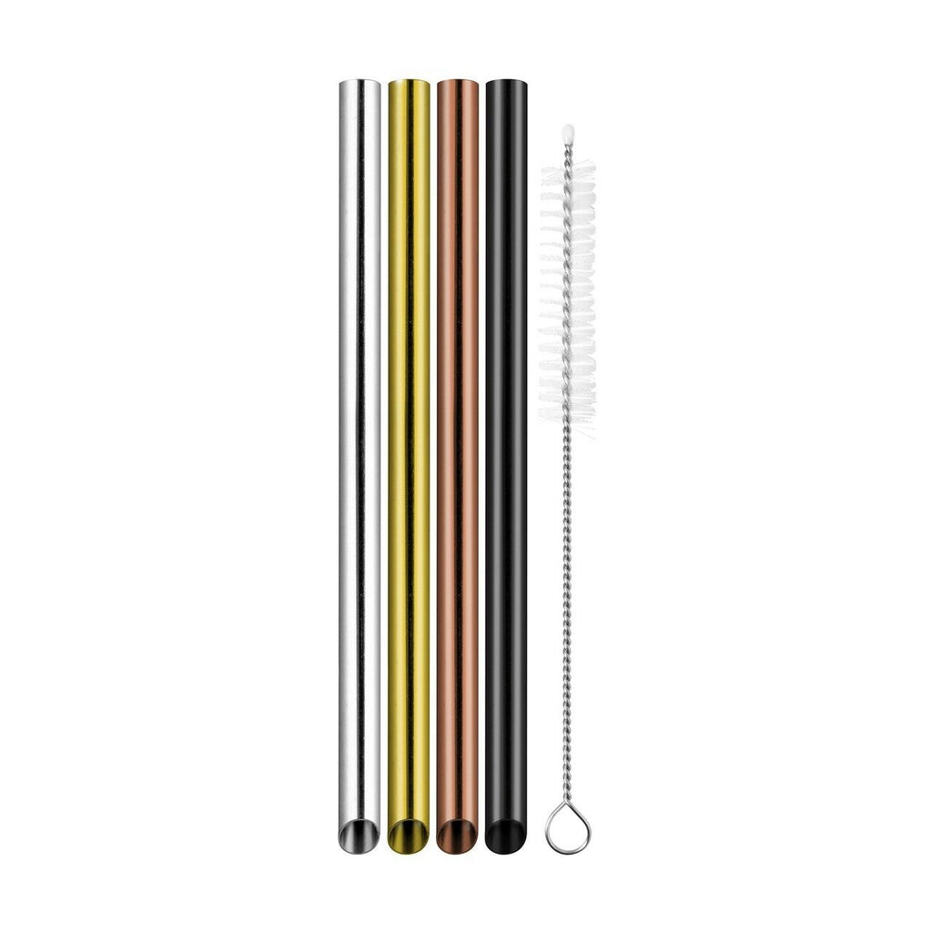 Bubble Tea Straws with Cleaning Brush - Precious Metals - Set of 4
