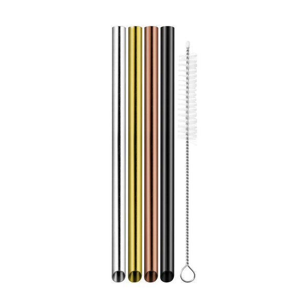 Bubble Tea Straws with Cleaning Brush - Precious Metals - Set of 4