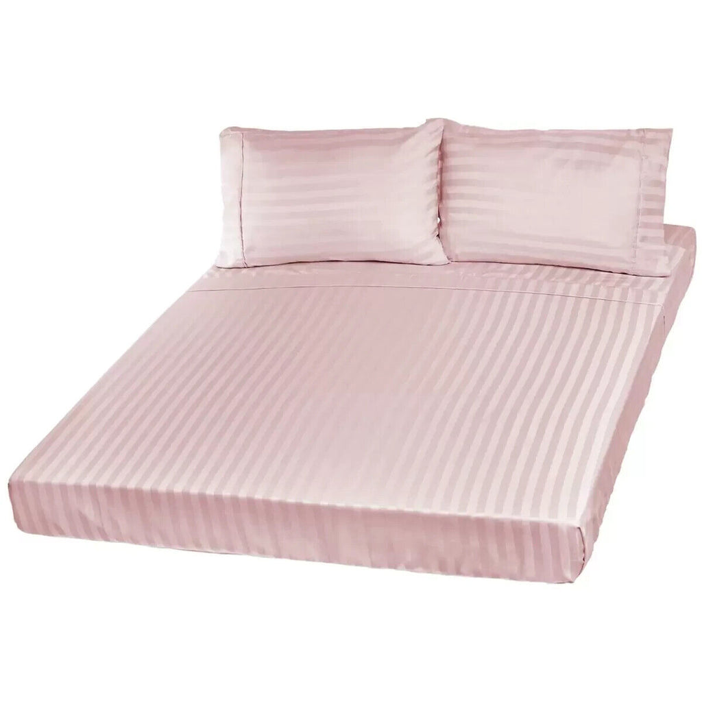 Royal Comfort 1200 Thread count Damask Stripe Sheet Set Queen Blush