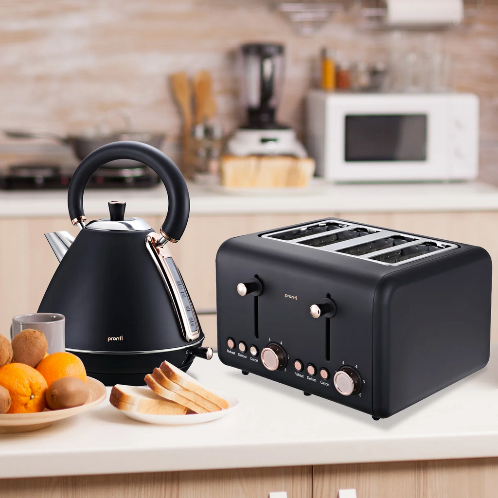 Pronti Rose Trim Collection Toaster & Kettle Bundle - Black