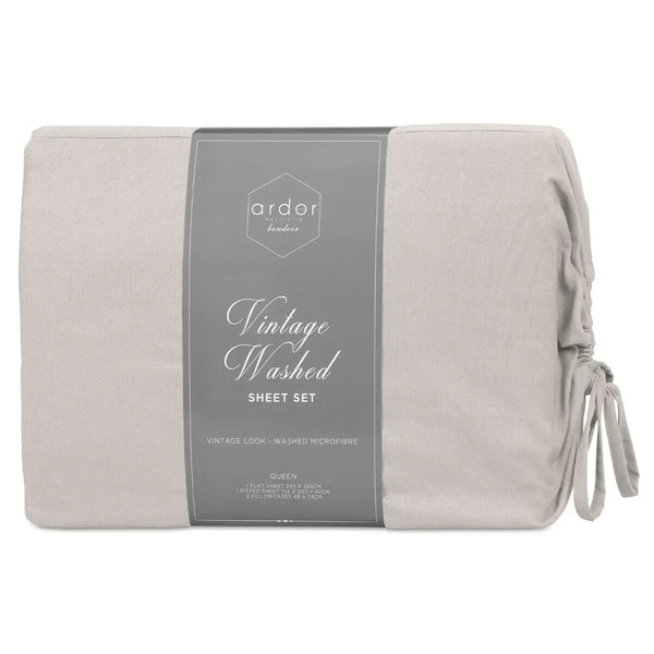 Ardor Boudoir Vintage Washed Sheet Set 4 Piece Queen Grey