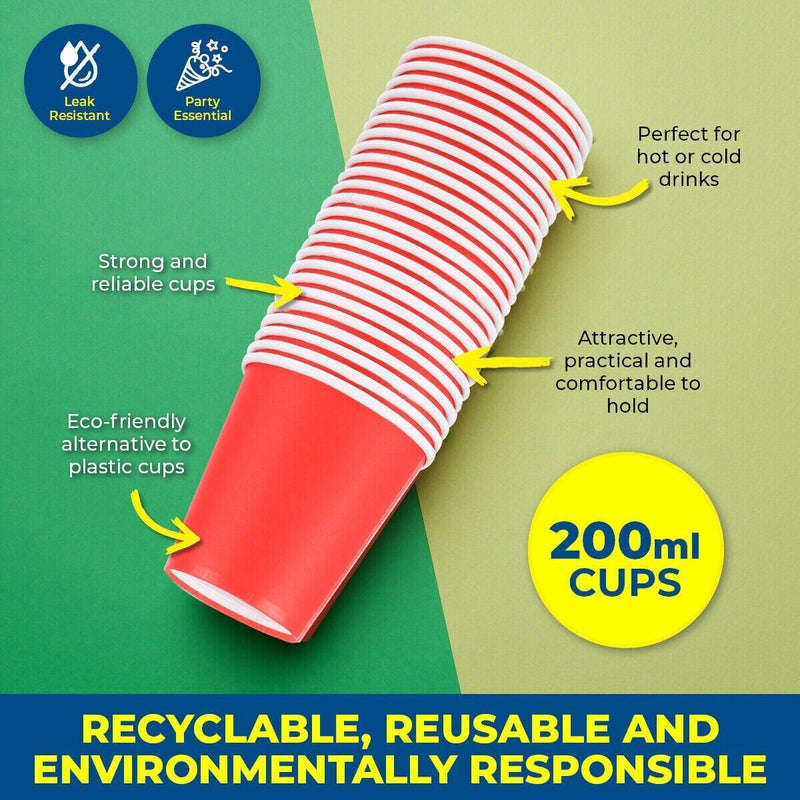 Party Central 900PCE Red Paper Cups Disposable Leak Resistant 200ml