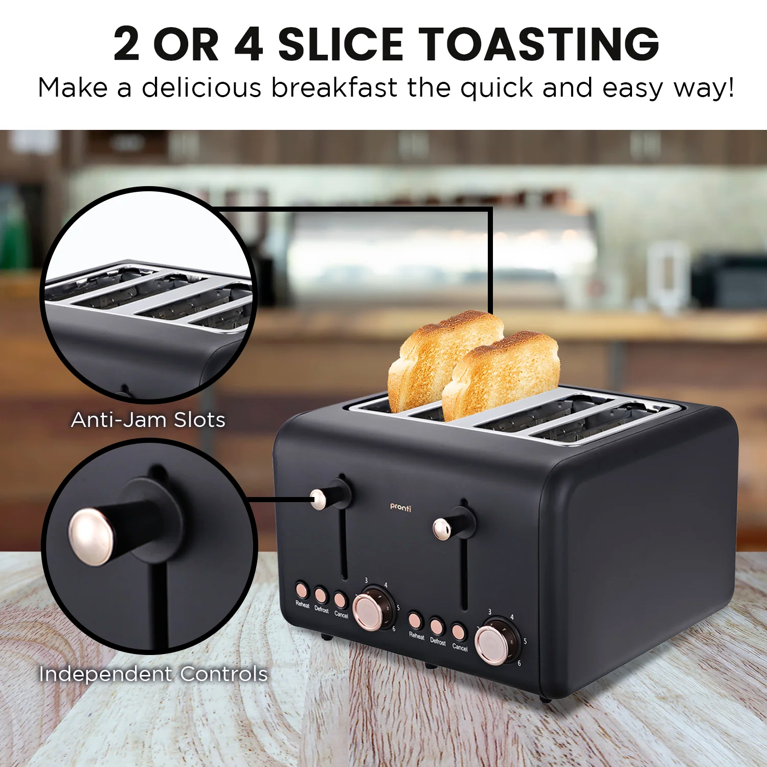 Pronti Rose Trim Collection Toaster & Kettle Bundle - Black