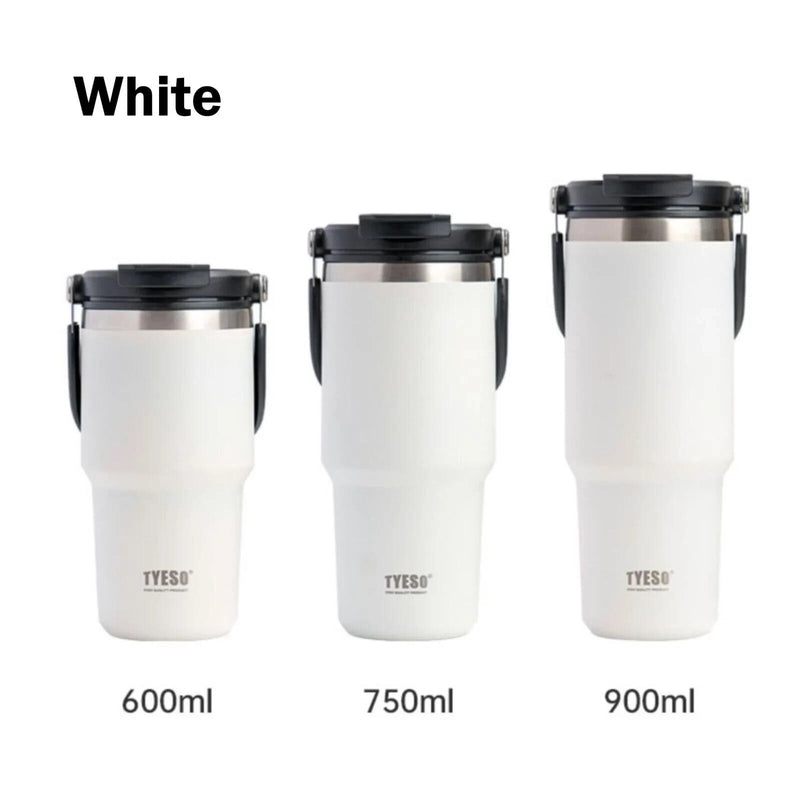 900ML White Stainless Steel Travel Mug with Leak-proof 2-in-1 Straw and Sip Lid, Vacuum Insulated Coffee Mug for Car, Office, Perfect Gifts, Keeps Liquids Hot or Cold