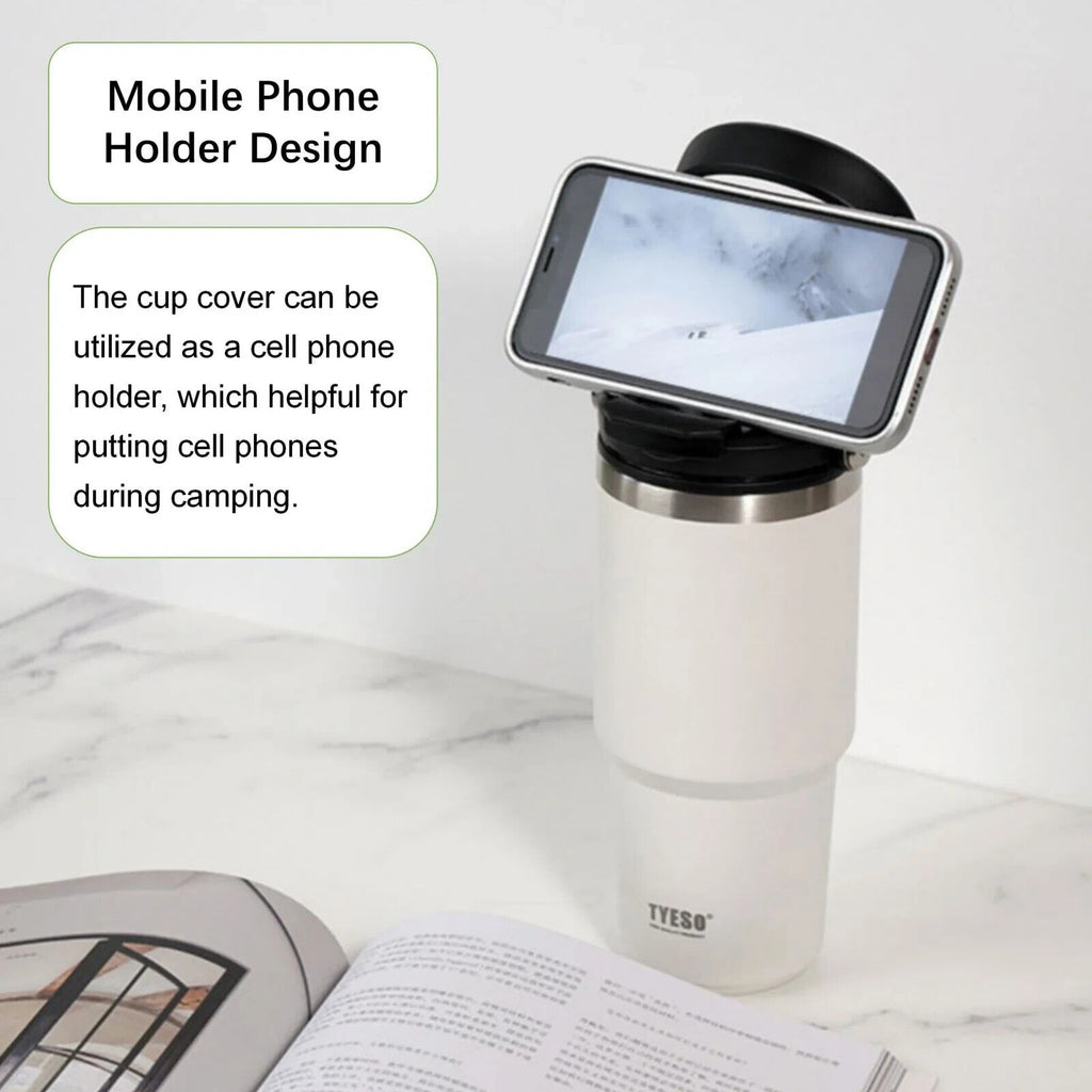 900ML White Stainless Steel Travel Mug with Leak-proof 2-in-1 Straw and Sip Lid, Vacuum Insulated Coffee Mug for Car, Office, Perfect Gifts, Keeps Liquids Hot or Cold
