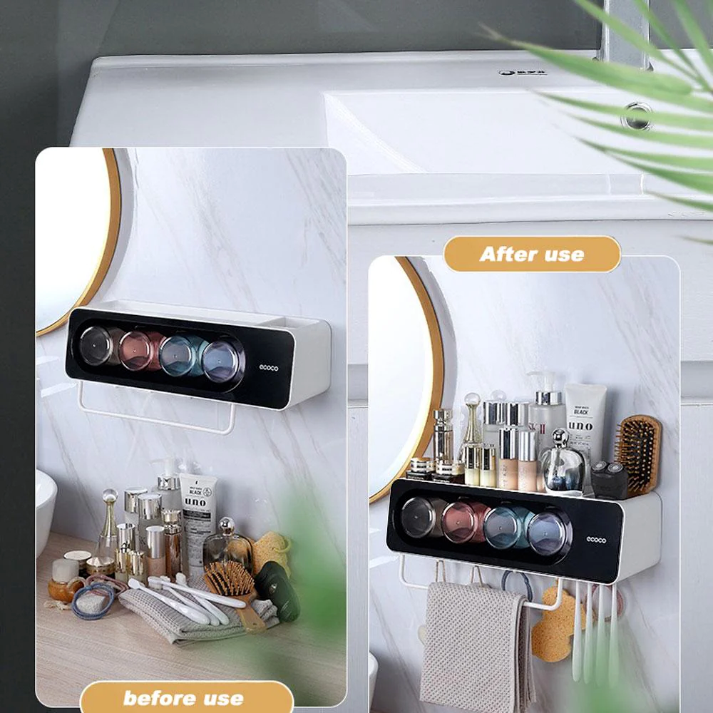 Ecoco Wall-Mounted Toothbrush Holder with 4 Cups and 4 Toothbrush Slots Toiletri