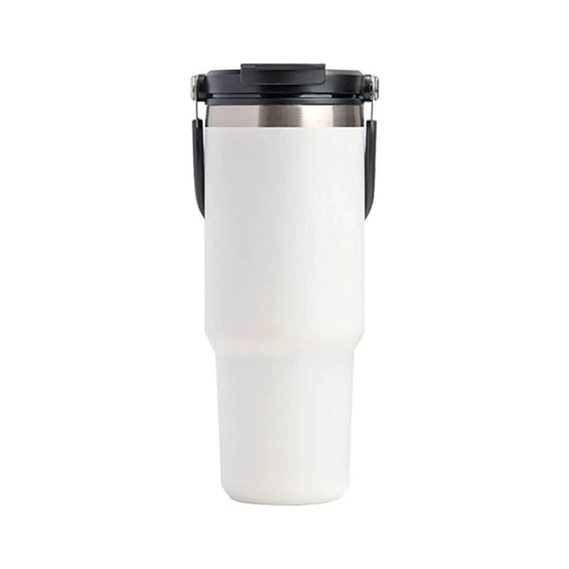 900ML White Stainless Steel Travel Mug with Leak-proof 2-in-1 Straw and Sip Lid, Vacuum Insulated Coffee Mug for Car, Office, Perfect Gifts, Keeps Liquids Hot or Cold
