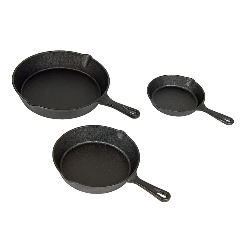 Pre Seasoned Cast Iron Skillet Fry Pan Set 3 Pcs Frying Pan Set