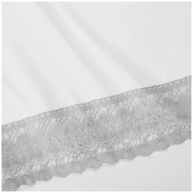 Kingtex 1500TC Crochet-lace Microfibre Sheet Set King Single Silver/white