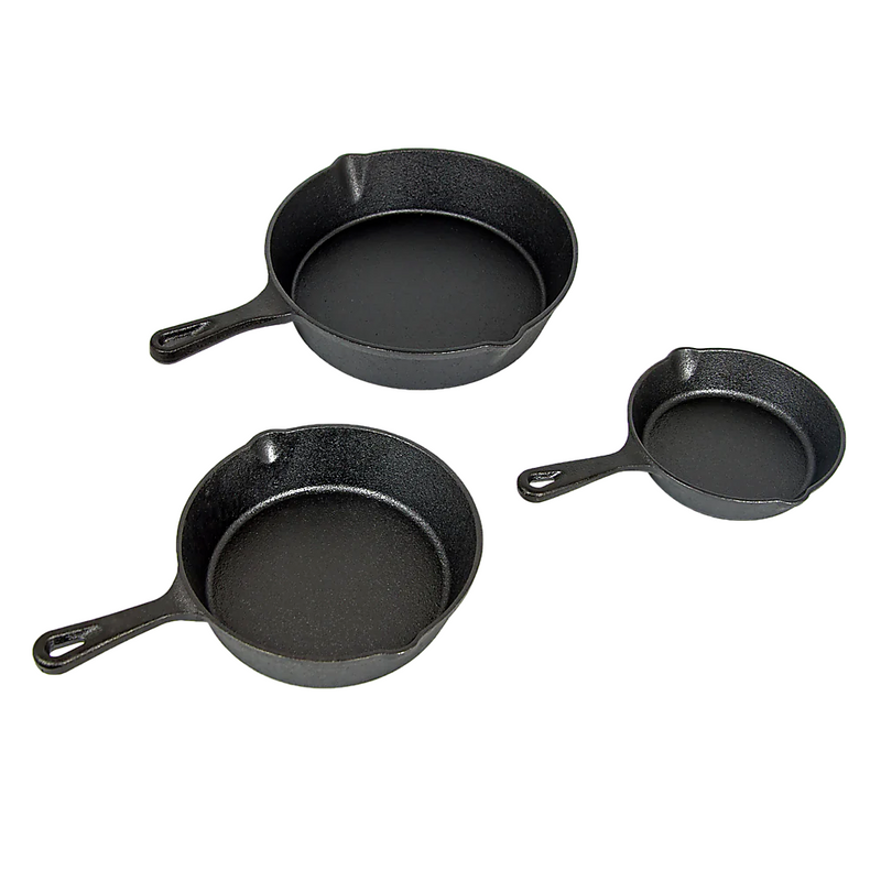 Pre Seasoned Cast Iron Skillet Fry Pan Set 3 Pcs Frying Pan Set