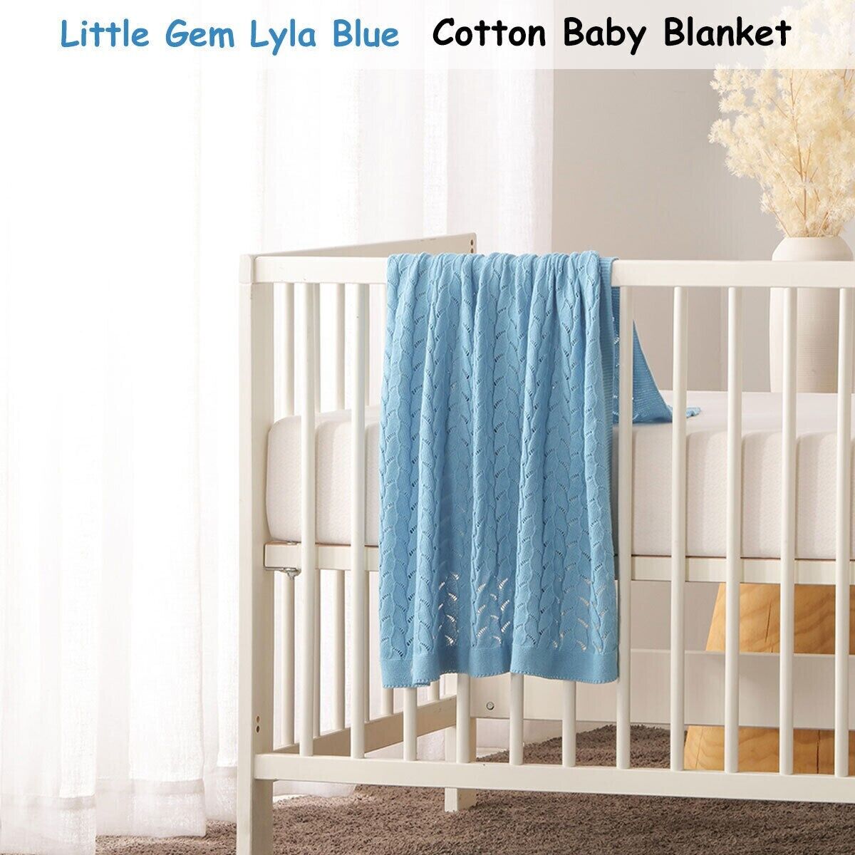 Little Gem Lyla Blue Cotton Baby Blanket 75 x 100 cm