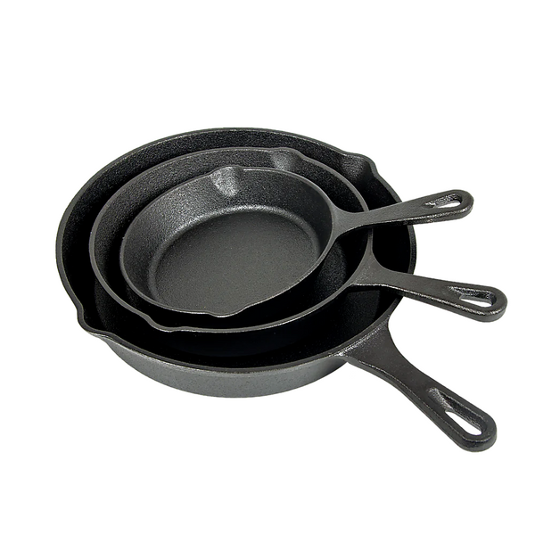 Pre Seasoned Cast Iron Skillet Fry Pan Set 3 Pcs Frying Pan Set