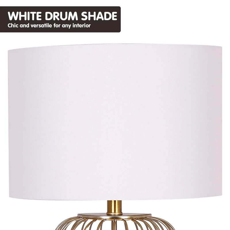 Sarantino Rose Gold Table Lamp with Linen Drum Shade