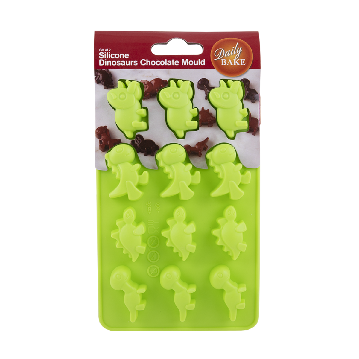 DAILY BAKE SILICONE DINOSAUR 8 CUP CHOCOLATE MOULD SET 2 - GREEN