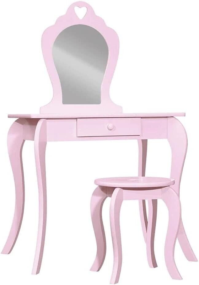 Keezi Pink Kids Vanity Dressing Table Stool Set Mirror Princess Children Makeup