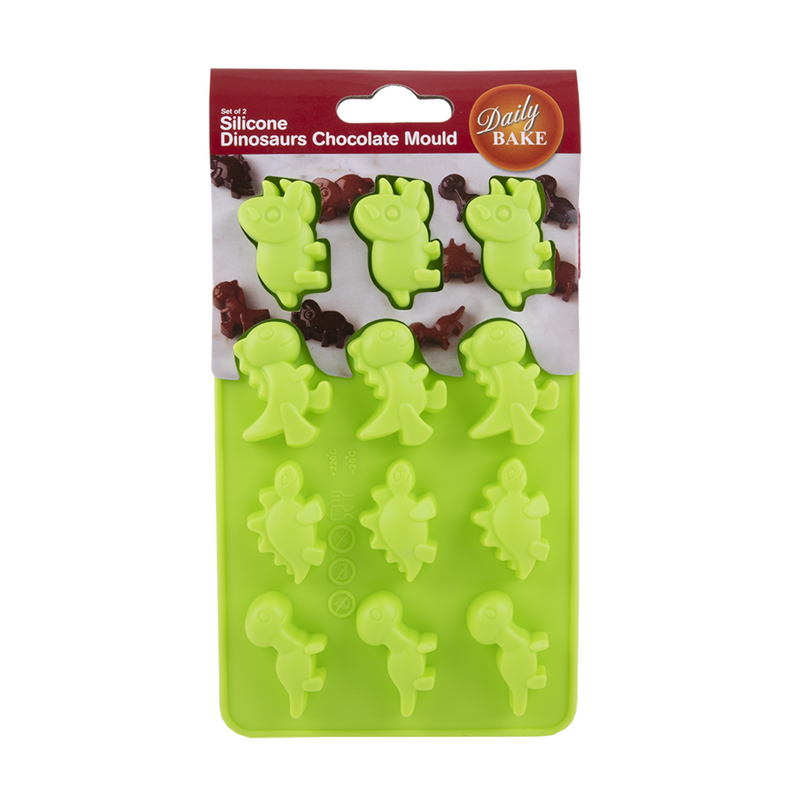 DAILY BAKE SILICONE DINOSAUR 8 CUP CHOCOLATE MOULD SET 2 - GREEN
