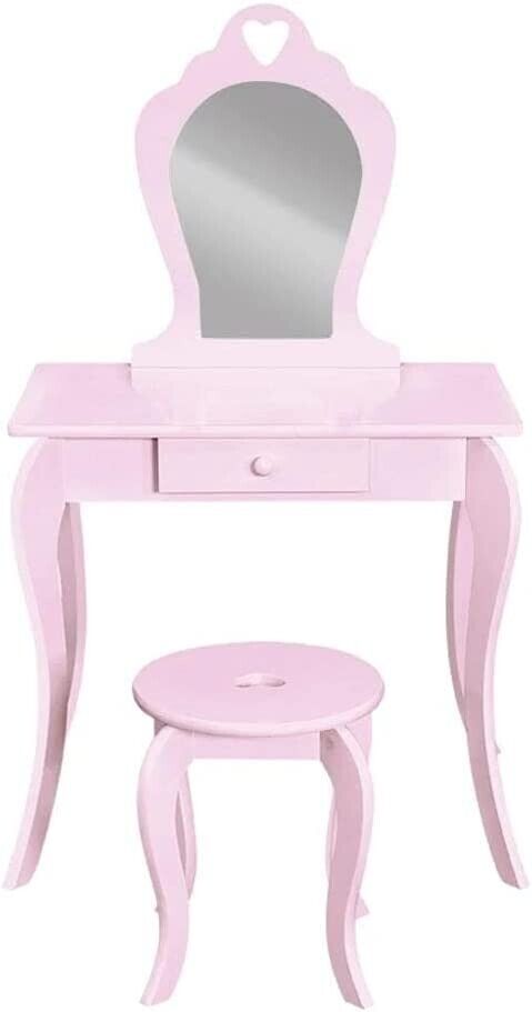 Keezi Pink Kids Vanity Dressing Table Stool Set Mirror Princess Children Makeup